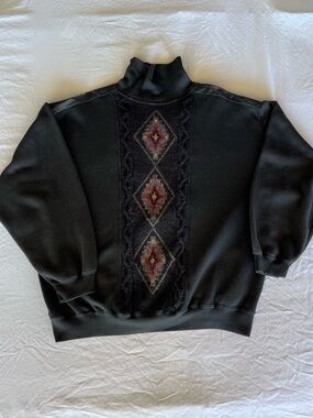 Imprints Womens XL Black Mock Neck Pullover Sweatshirt Geometric Knit Leather